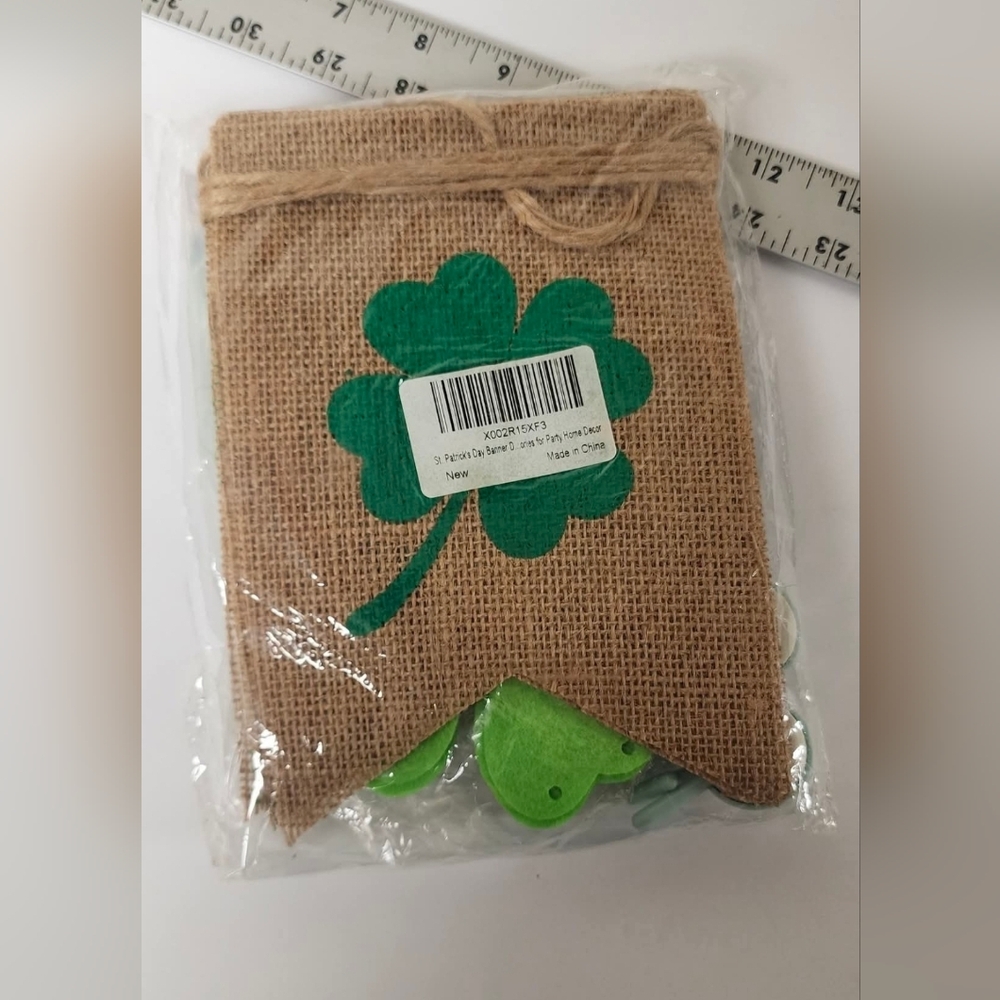 Burlap Shamrock St Patricks Day Banner Garland Green Decor New‎